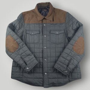 Tasso Elba Jacket Mens XL Faux Suede Nylon Quilted Field Chore Elbow Patch